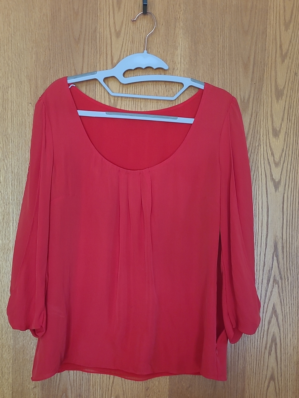 Women’s Red Scoop Neck Blouse - Lightweight Draped Top